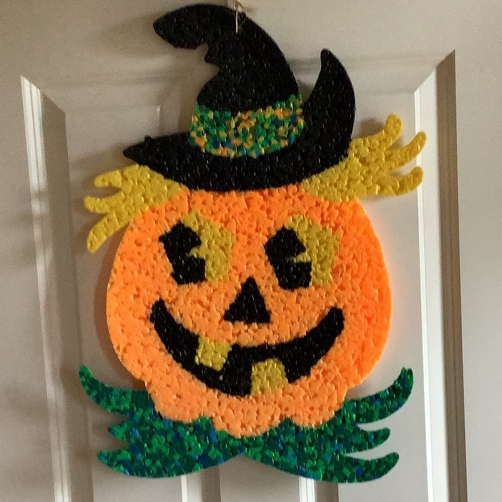 VINTAGE 70’s Halloween melted plastic Pumpkin Decoration